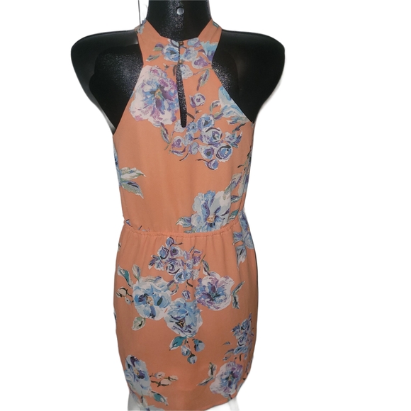Charles Henry Peach Floral Halter Twist Knot Neckline Dress Size S - Picture 7 of 8